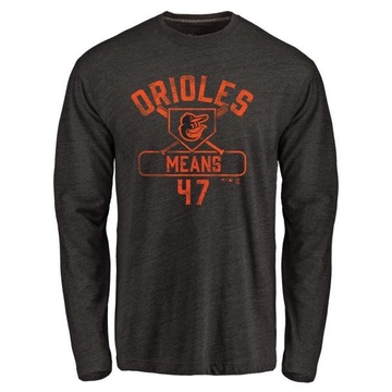 Men's Baltimore Orioles John Means ＃47 Base Runner Long Sleeve T-Shirt - Black