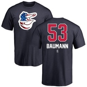 Men's Baltimore Orioles Mike Baumann ＃53 Name and Number Banner Wave T-Shirt - Navy