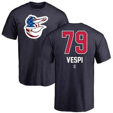 Men's Baltimore Orioles Nick Vespi ＃79 Name and Number Banner Wave T-Shirt - Navy