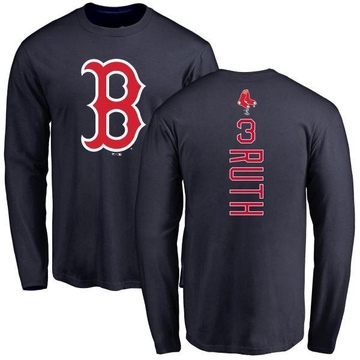 Men's Boston Red Sox Babe Ruth ＃3 Backer Long Sleeve T-Shirt - Navy