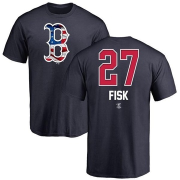 Men's Boston Red Sox Carlton Fisk ＃27 Name and Number Banner Wave T-Shirt - Navy