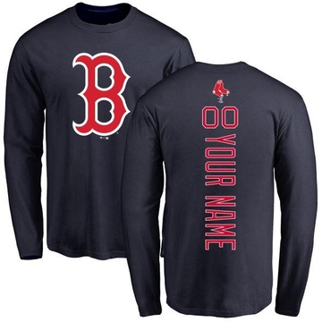 Men's Boston Red Sox Custom ＃00 Backer Long Sleeve T-Shirt - Navy