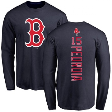 Men's Boston Red Sox Dustin Pedroia ＃15 Backer Long Sleeve T-Shirt - Navy