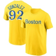 Men's Boston Red Sox Wilkelman Gonzalez ＃92 City Connect Name & Number T-Shirt - Gold