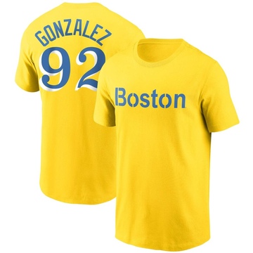 Men's Boston Red Sox Wilkelman Gonzalez ＃92 City Connect Name & Number T-Shirt - Gold