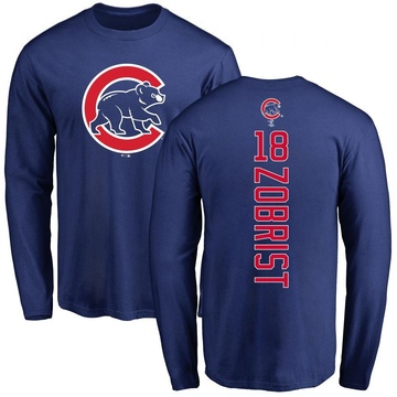 Men's Chicago Cubs Ben Zobrist ＃18 Backer Long Sleeve T-Shirt - Royal