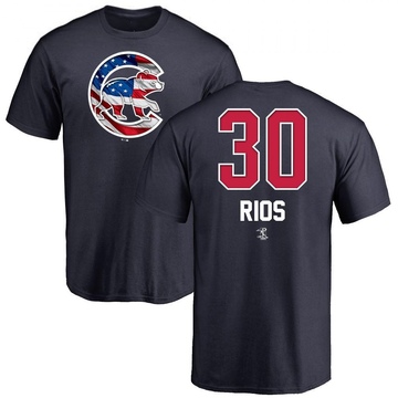 Men's Chicago Cubs Edwin Rios ＃30 Name and Number Banner Wave T-Shirt - Navy