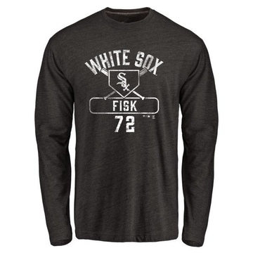 Men's Chicago White Sox Carlton Fisk ＃72 Base Runner Long Sleeve T-Shirt - Black