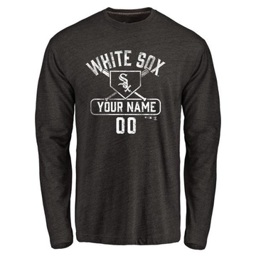 Men's Chicago White Sox Custom ＃00 Base Runner Long Sleeve T-Shirt - Black