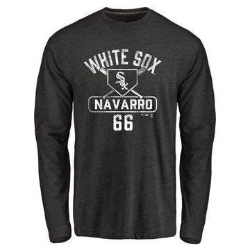 Men's Chicago White Sox Edgar Navarro ＃66 Base Runner Long Sleeve T-Shirt - Black