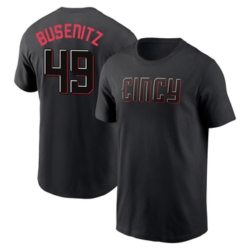 Men's Cincinnati Reds Alan Busenitz ＃49 2023 City Connect Name & Number T-Shirt - Black