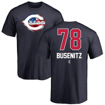 Men's Cincinnati Reds Alan Busenitz ＃78 Name and Number Banner Wave T-Shirt - Navy