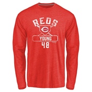 Men's Cincinnati Reds Alex Young ＃48 Base Runner Long Sleeve T-Shirt - Red