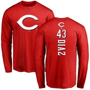 Men's Cincinnati Reds Alexis Diaz ＃43 Backer Long Sleeve T-Shirt - Red