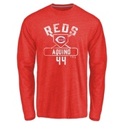 Men's Cincinnati Reds Aristides Aquino ＃44 Base Runner Long Sleeve T-Shirt - Red