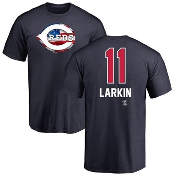 Men's Cincinnati Reds Barry Larkin ＃11 Name and Number Banner Wave T-Shirt - Navy