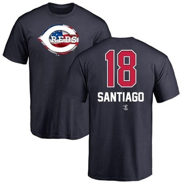 Men's Cincinnati Reds Benito Santiago ＃18 Name and Number Banner Wave T-Shirt - Navy