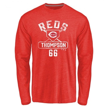 Men's Cincinnati Reds Bubba Thompson ＃66 Base Runner Long Sleeve T-Shirt - Red