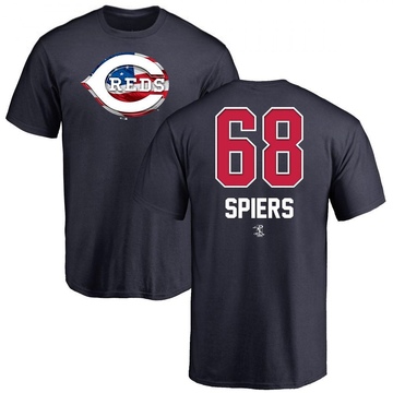 Men's Cincinnati Reds Carson Spiers ＃68 Name and Number Banner Wave T-Shirt - Navy