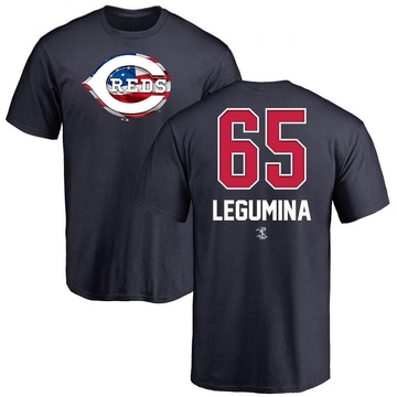 Men's Cincinnati Reds Casey Legumina ＃65 Name and Number Banner Wave T-Shirt - Navy