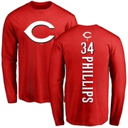 Men's Cincinnati Reds Connor Phillips ＃34 Backer Long Sleeve T-Shirt - Red