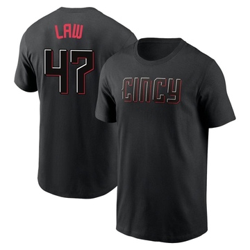 Men's Cincinnati Reds Derek Law ＃47 2023 City Connect Name & Number T-Shirt - Black