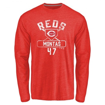 Men's Cincinnati Reds Frankie Montas ＃47 Base Runner Long Sleeve T-Shirt - Red