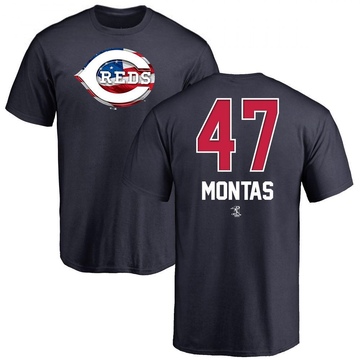 Men's Cincinnati Reds Frankie Montas ＃47 Name and Number Banner Wave T-Shirt - Navy