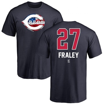 Men's Cincinnati Reds Jake Fraley ＃27 Name and Number Banner Wave T-Shirt - Navy