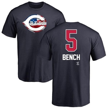 Men's Cincinnati Reds Johnny Bench ＃5 Name and Number Banner Wave T-Shirt - Navy