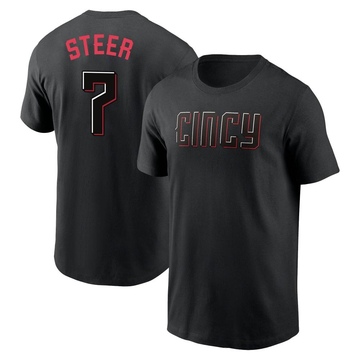 Men's Cincinnati Reds Spencer Steer ＃7 2023 City Connect Name & Number T-Shirt - Black