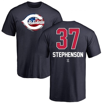 Men's Cincinnati Reds Tyler Stephenson ＃37 Name and Number Banner Wave T-Shirt - Navy