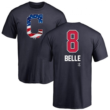 Men's Cleveland Guardians Albert Belle ＃8 Name and Number Banner Wave T-Shirt - Navy