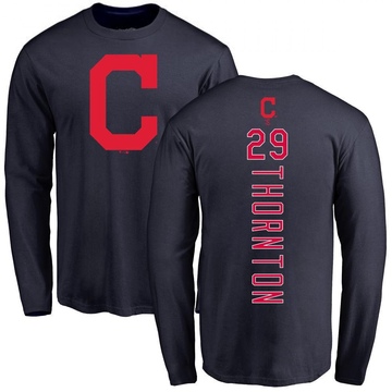 Men's Cleveland Guardians Andre Thornton ＃29 Backer Long Sleeve T-Shirt - Navy