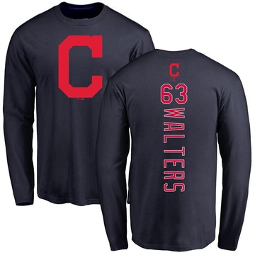 Men's Cleveland Guardians Andrew Walters ＃63 Backer Long Sleeve T-Shirt - Navy