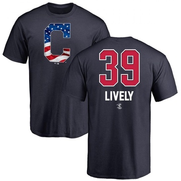 Men's Cleveland Guardians Ben Lively ＃39 Name and Number Banner Wave T-Shirt - Navy