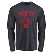 Men's Cleveland Guardians Bert Blyleven ＃28 Base Runner Long Sleeve T-Shirt - Navy