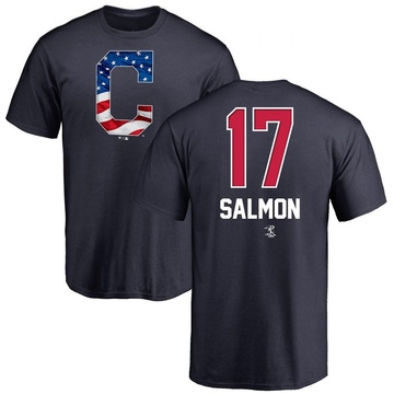 Men's Cleveland Guardians Chico Salmon ＃17 Name and Number Banner Wave T-Shirt - Navy