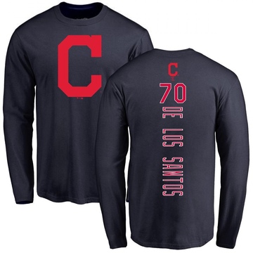 Men's Cleveland Guardians Deyvison De Los Santos ＃70 Backer Long Sleeve T-Shirt - Navy