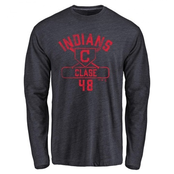 Men's Cleveland Guardians Emmanuel Clase ＃48 Base Runner Long Sleeve T-Shirt - Navy