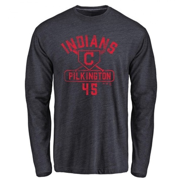 Men's Cleveland Guardians Konnor Pilkington ＃45 Base Runner Long Sleeve T-Shirt - Navy