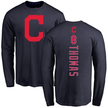 Men's Cleveland Guardians Lane Thomas ＃8 Backer Long Sleeve T-Shirt - Navy