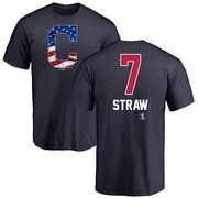 Men's Cleveland Guardians Myles Straw ＃7 Name and Number Banner Wave T-Shirt - Navy