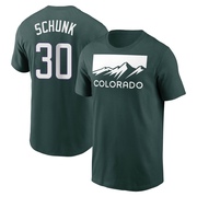 Men's Colorado Rockies Aaron Schunk ＃30 2022 City Connect Name & Number T-Shirt - Green