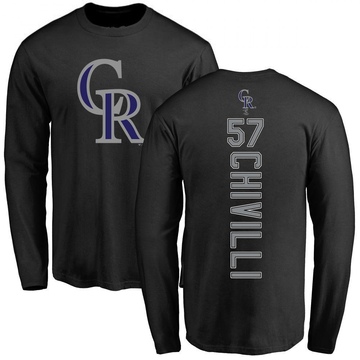 Men's Colorado Rockies Angel Chivilli ＃57 Backer Long Sleeve T-Shirt - Black