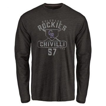 Men's Colorado Rockies Angel Chivilli ＃57 Base Runner Long Sleeve T-Shirt - Black