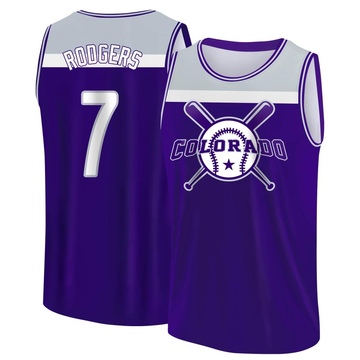 Men's Colorado Rockies Brendan Rodgers ＃7 Legend Baseball Tank Top - Purple/Gray