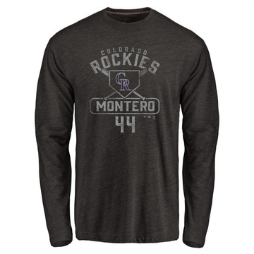 Men's Colorado Rockies Elehuris Montero ＃44 Base Runner Long Sleeve T-Shirt - Black