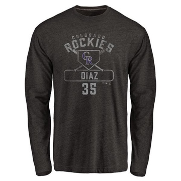 Men's Colorado Rockies Elias Diaz ＃35 Base Runner Long Sleeve T-Shirt - Black