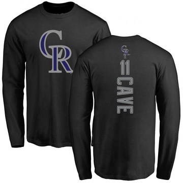 Men's Colorado Rockies Jake Cave ＃11 Backer Long Sleeve T-Shirt - Black